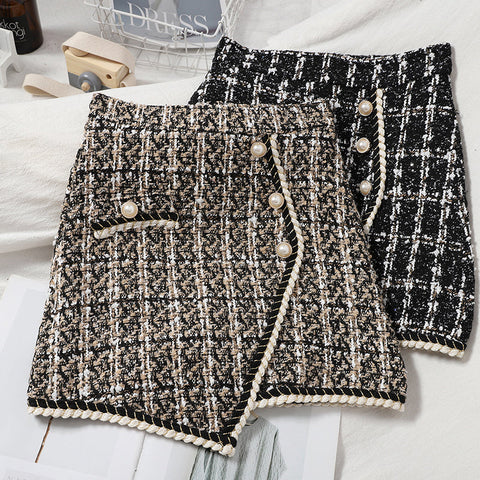 Asymmetrical Tweed Plaid Skirt