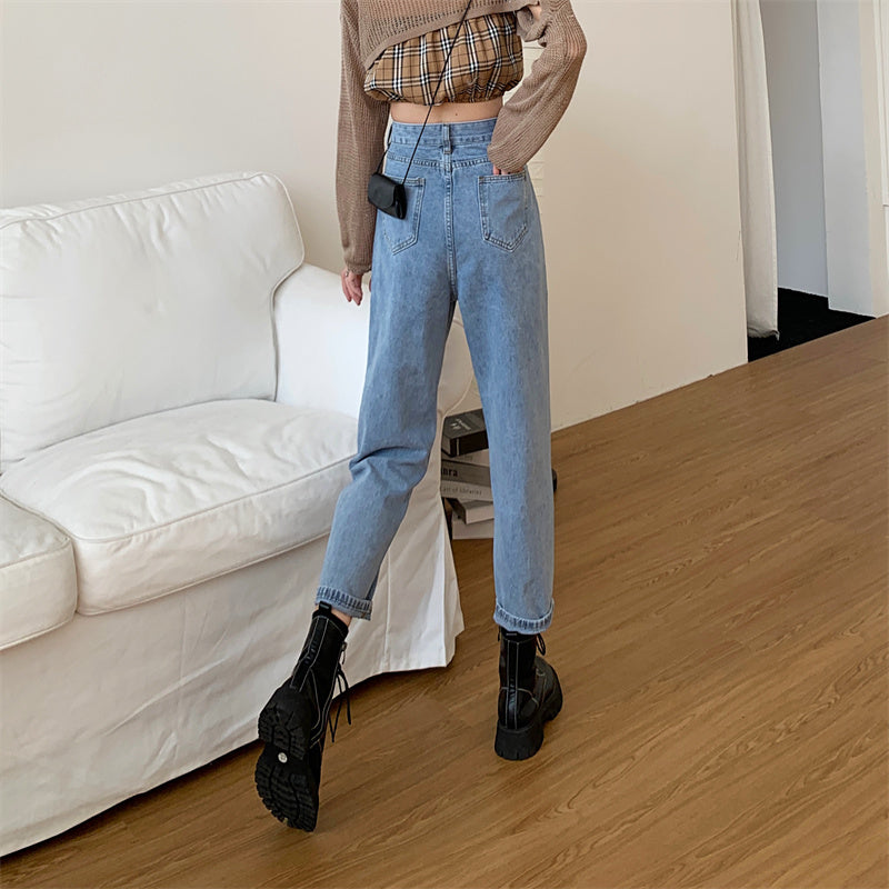 Belted Cropped Mom Jeans