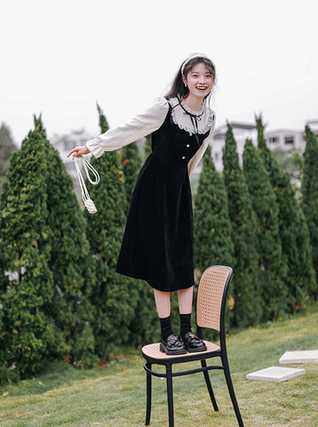 Frilly High Neck Corduroy Sweater Dress