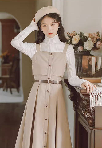 Suede Button Up Cami Pinafore Dress