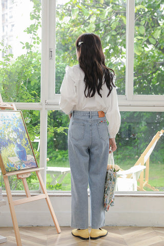 Mushroom Embroidered Mom Jeans