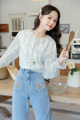 Embroidered Floral Pocket Jeans