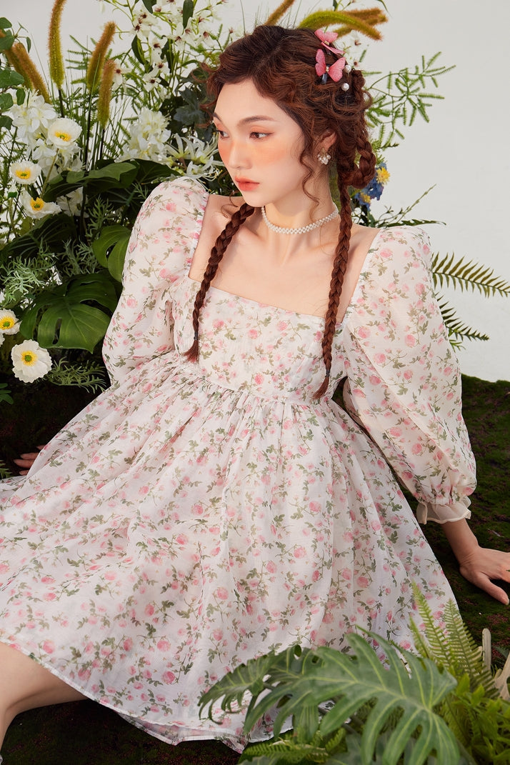 Vestido mini abullonado reversible Rose Tea