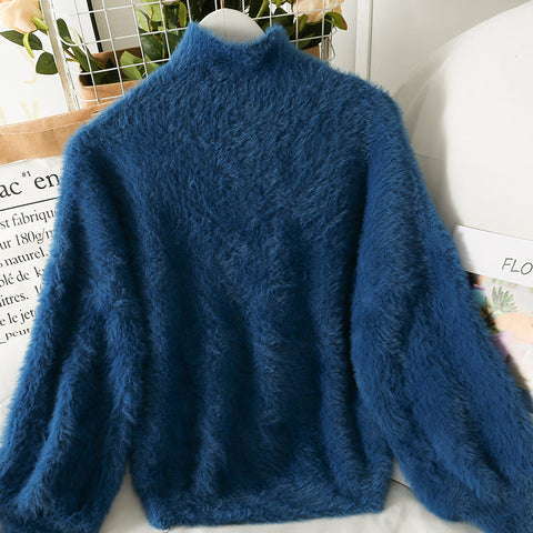 Fuzzy High Neck Sweater