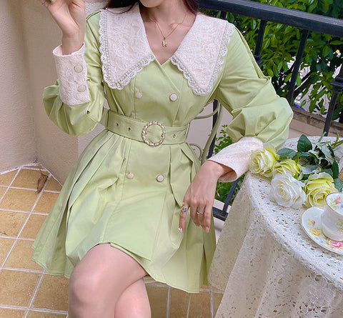Matcha Peter Pan Pleated Dress