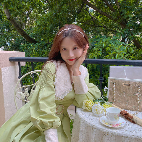 Matcha Peter Pan Pleated Dress