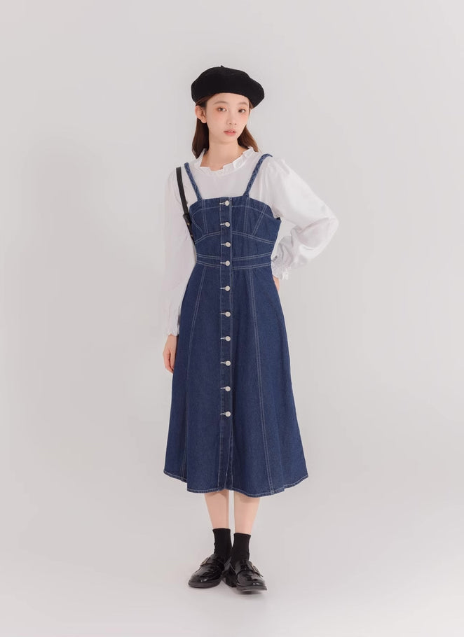 Midi-Camisole-Kleid aus Denim mit Knopfleiste