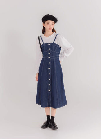 Midi-Camisole-Kleid aus Denim mit Knopfleiste