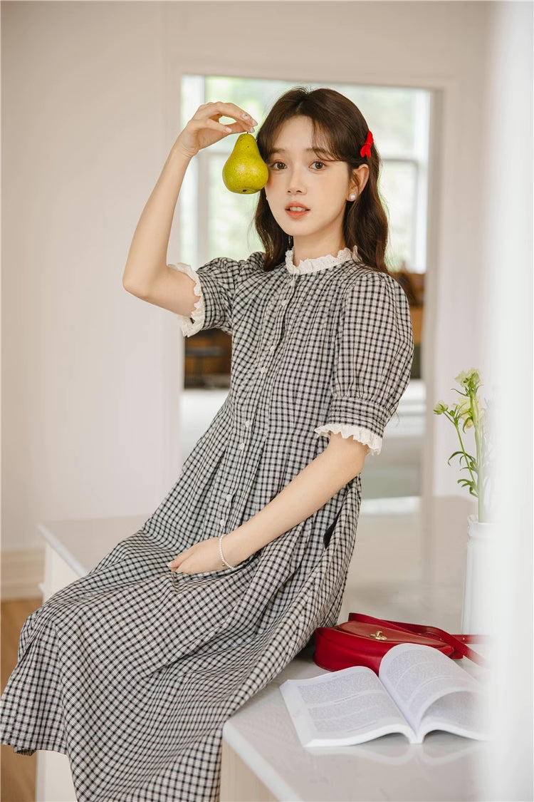 Button Up Plaid Midi Dress