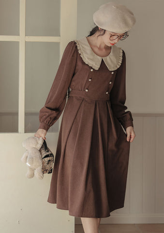 Corduroy Suede Peter Pan Midi Dress