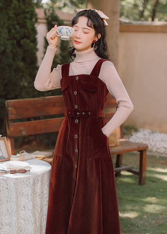 Corduroy Button Up Midi Dress