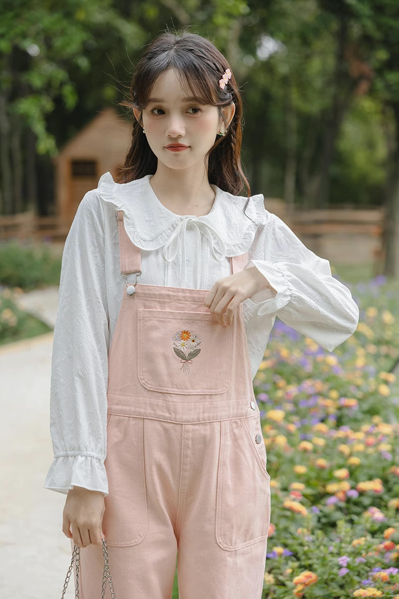 Flower Bouquet Embroidered Overalls