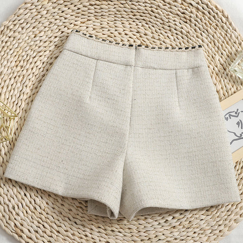 Pantalones cortos asimétricos de tweed preppy