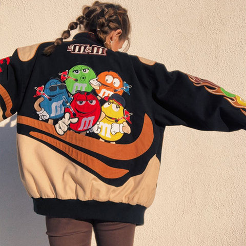 Motorcycle style color block print casual jacket