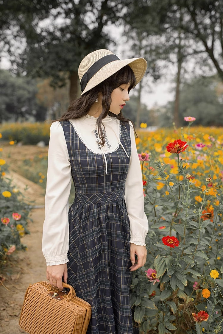 Pine Plaid Twofer Midi Dress