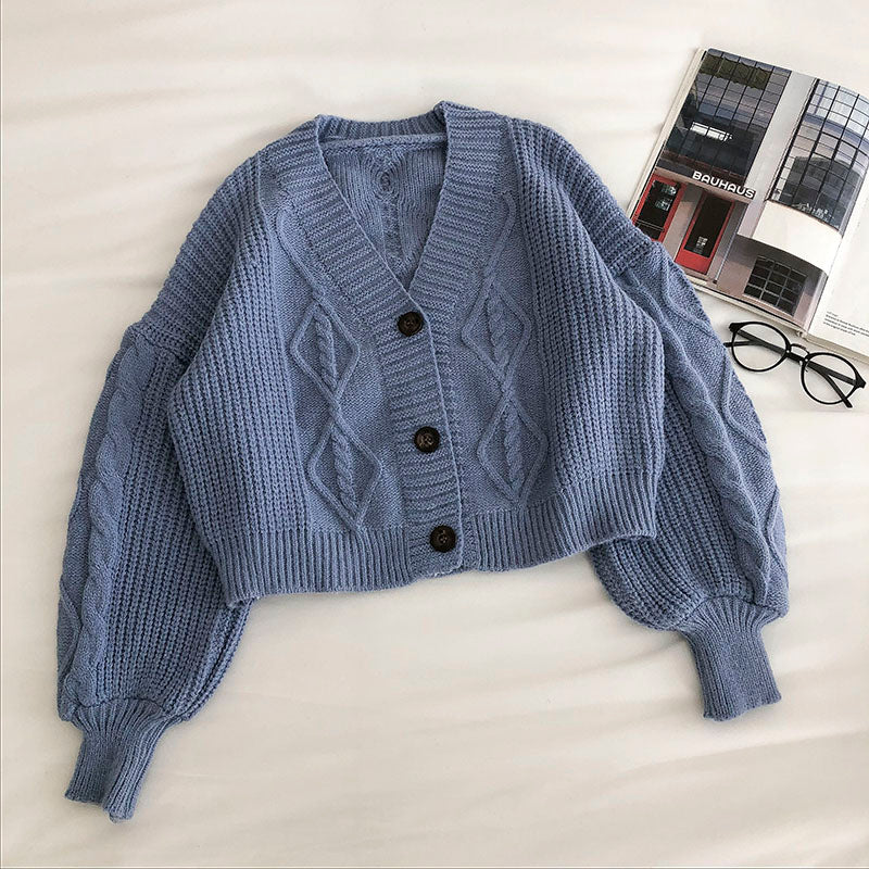 Cropped Cable Knit Cardigan