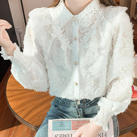 Ruffle Lace Button Up Shirt