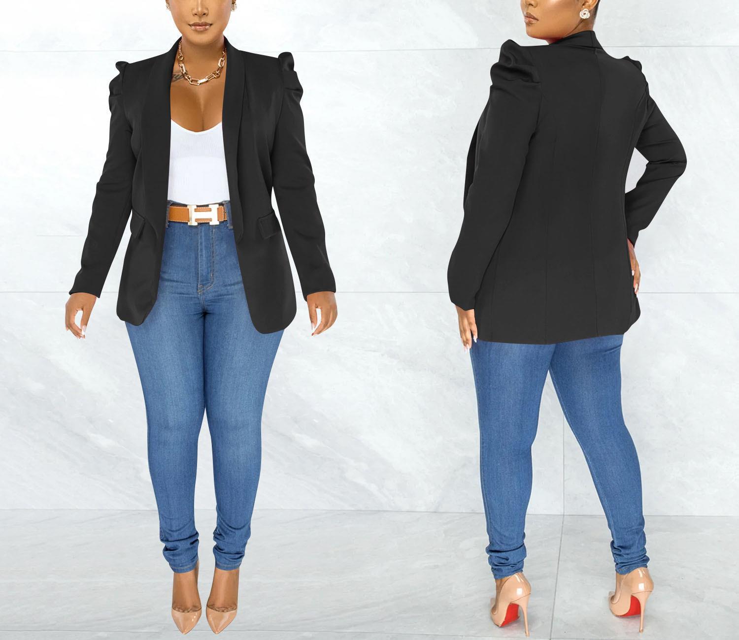 Puff Sleeve Blazer Jacket - Black