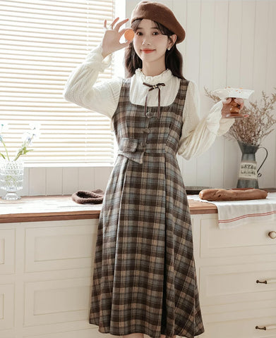 Mint Mocha – Kariertes Twofer-Midikleid