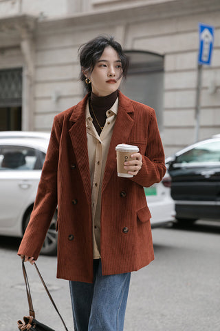 Corduroy Double Breasted Blazer Jacket