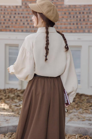 Waffle Puff Sleeve Blouse