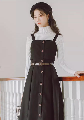 Suede Button Up Cami Pinafore Dress