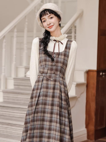 Mint Mocha – Kariertes Twofer-Midikleid