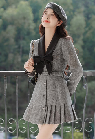 Peter Pan Collar Bow Mini Dress Coat