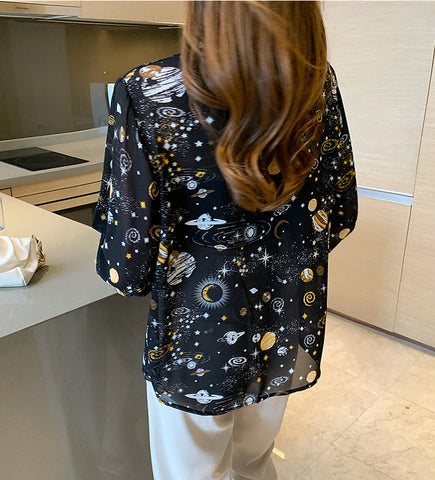 Camisa con botones de galaxia cósmica