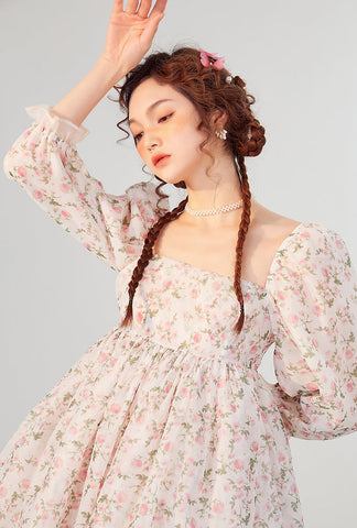 Vestido mini abullonado reversible Rose Tea