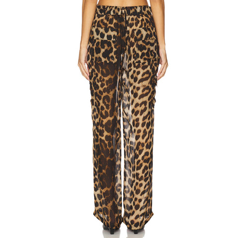 Leopard Print Elastic Waist Cargo Pants