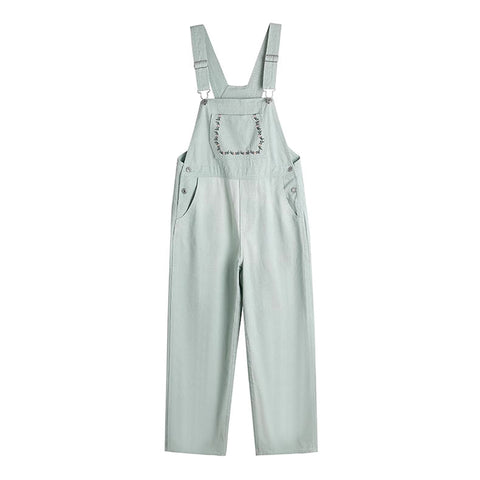 Flower Vines Embroidered Overalls