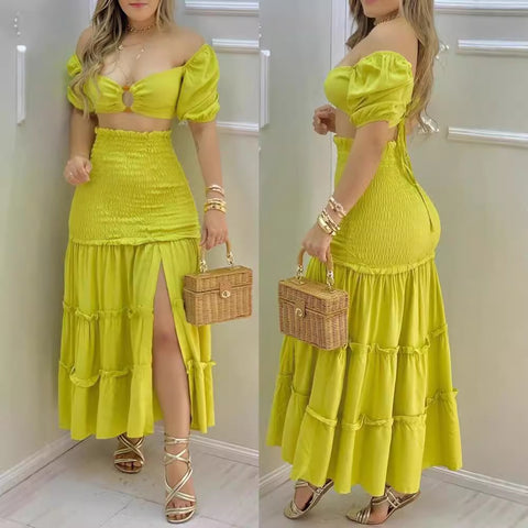Off-Shoulder Zip-Up Dress Two-Piece Set
