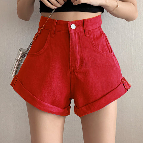 Shorts vaqueros con dobladillo jugoso