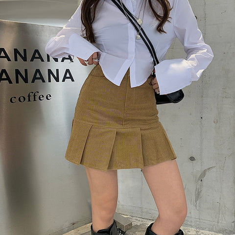 Corduroy Mermaid Pleated Skirt