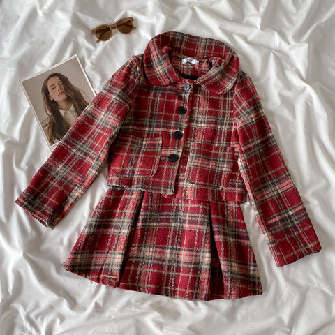 Berry Plaid Jacket & Skirt Set