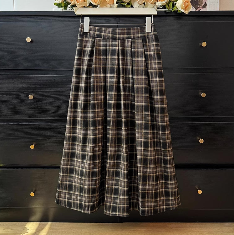 Autumnal Plaid Midi Skirt