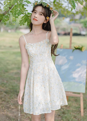 Vestido mini de tirantes con rosa descolorido