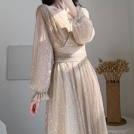 Vestido midi romántico brillante