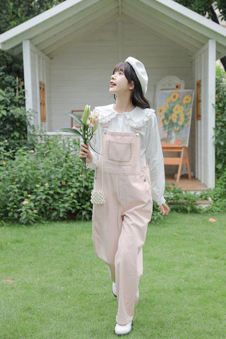 Denim-Overall mit Daisy Chain-Stickerei