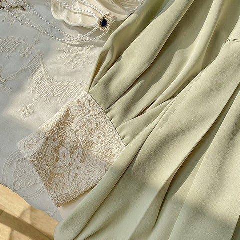 Matcha Peter Pan Pleated Dress