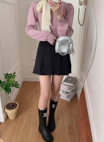 Pullover mit Puffärmeln und Bindekragen