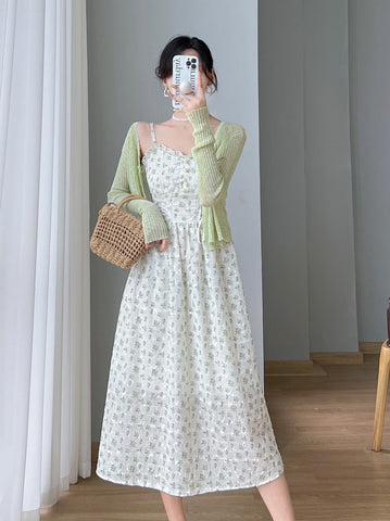 Vestido camisola con cordones y estampado floral de primavera