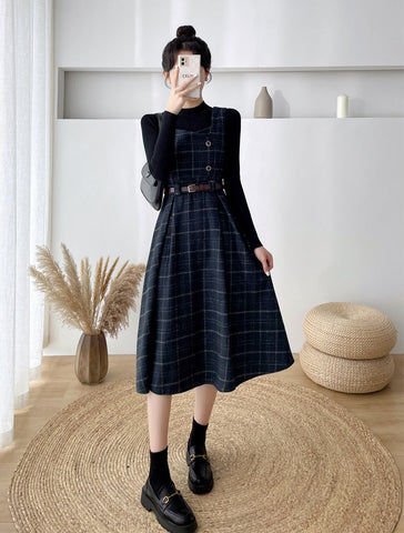 Plaid Pinafore Midi Dress