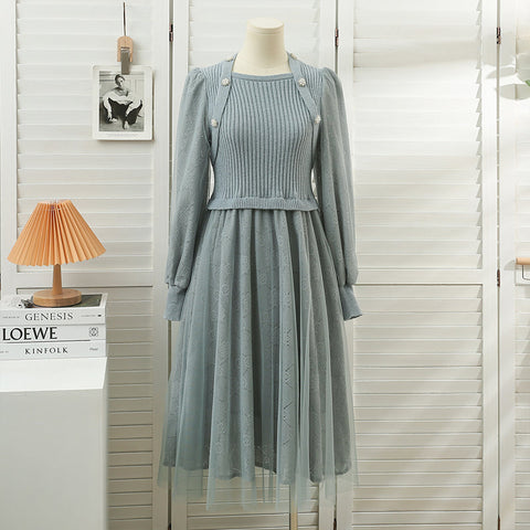 Vestido de suéter de punto con encaje