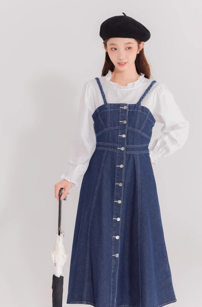 Midi-Camisole-Kleid aus Denim mit Knopfleiste