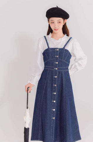 Midi-Camisole-Kleid aus Denim mit Knopfleiste