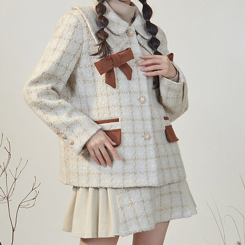 Latte Plaid Tweed Jacket / Skirt