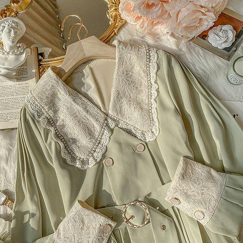 Matcha Peter Pan Pleated Dress