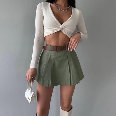 Solid Color Mini Shorts Skirt Multi-Color